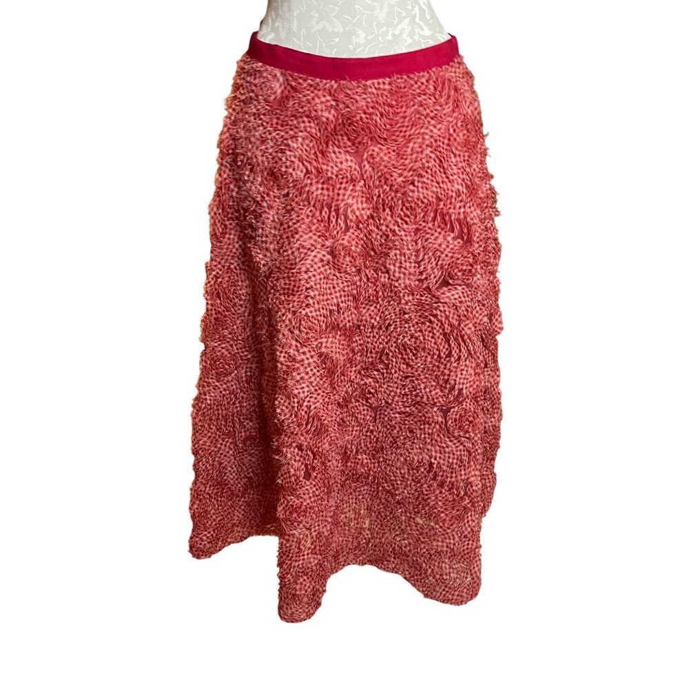 Akris Punto Womens Skirt Size 6 Red Gingham Organdy Rosette Applique Tulle Midi